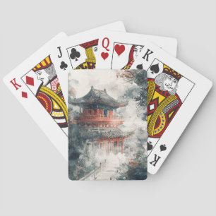 Baraja De Cartas Pagoda Montaña Carmesí Tinta Lavada (1)
