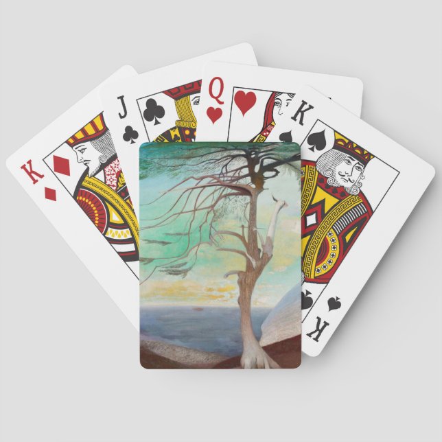 Baraja De Cartas Paintaje paisajístico del árbol del cedro solitari (Reverso)