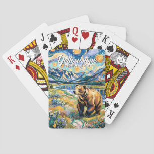 Baraja De Cartas Paisaje Colorido Vintage Animal Oso Yellowstone