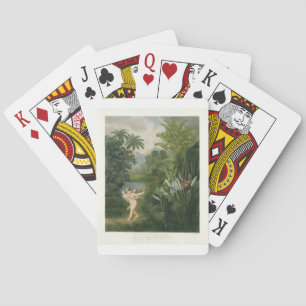 Baraja De Cartas Paisaje con Cupido apuntando una flecha a un loro 