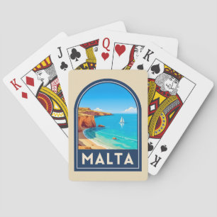 Baraja De Cartas Paisaje costero de Malta de viaje vintage retro