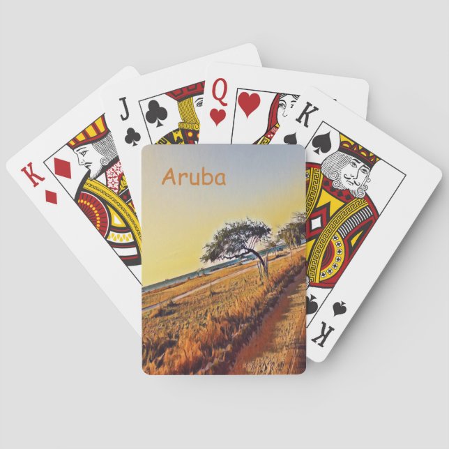 Baraja De Cartas Paisaje de Aruba con árboles Divi Divi (Reverso)