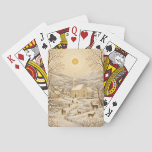 Baraja De Cartas Paisaje de la Iglesia del Pueblo de Invierno Dorad