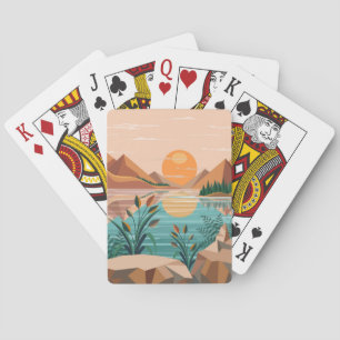 Baraja De Cartas Paisaje de puesta de sol en un lago de montaña tra
