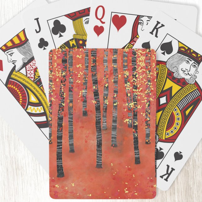 Baraja De Cartas Paisaje del bosque Birch (Birch aspen tree forest abstract red art playing cards)