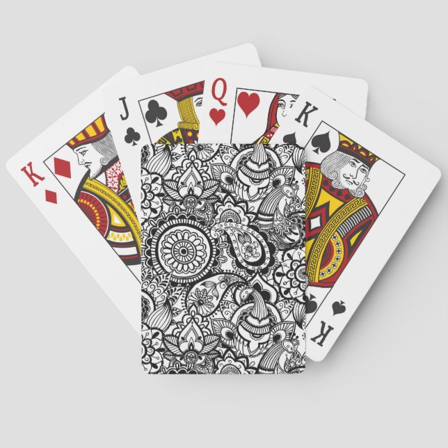 Baraja De Cartas Paisaje floral blanco y negro (Reverso)