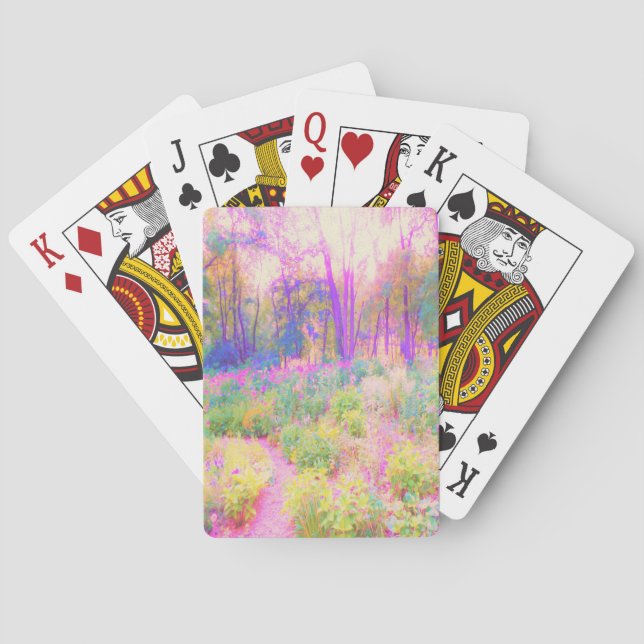 Baraja De Cartas Paisaje iluminado en los jardines rosados y corale (Reverso)