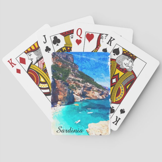 Baraja De Cartas Paisaje mediterráneo de Cerdeña Italia (Reverso)
