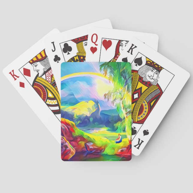 Baraja De Cartas Paisaje noruego con arco iris (Reverso)