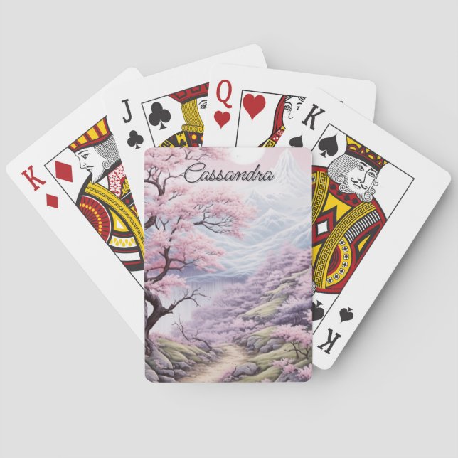 Baraja De Cartas Paisaje personalizable de flor de cerezo (Reverso)