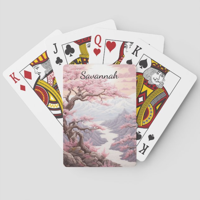 Baraja De Cartas Paisaje personalizable de flor de cerezo (Reverso)