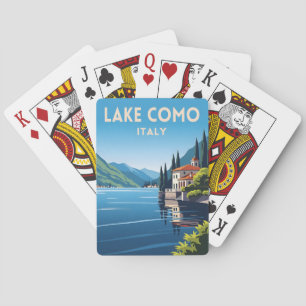Baraja De Cartas Paisaje Retro del Lago de Como Italia Viaje Vintag