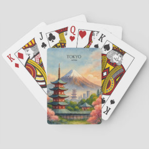 Baraja De Cartas Paisaje urbano de Tokio Japón Acuarela Recuerdo