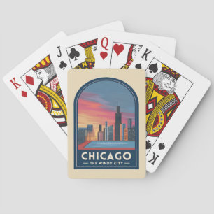 Baraja De Cartas Paisaje urbano del atardecer de Chicago de viaje v