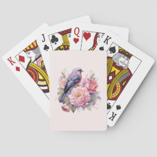 Baraja De Cartas Pájaro Cantando sobre Peonías Rosadas