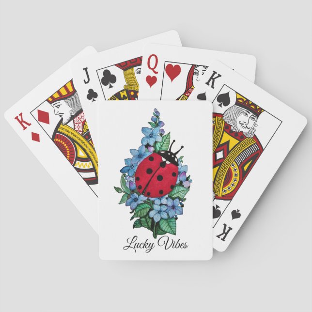 Baraja De Cartas Pájaro De Ladybird Acuarela Con Flores Salvajes Az (Reverso)