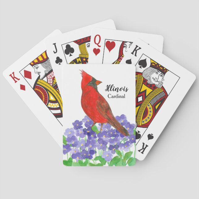 Baraja De Cartas Pájaro del estado de Illinois Cardenal Violets (Reverso)