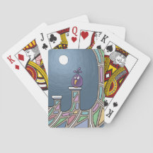 Pájaro morado tiki con tarjetas de juego de luna l