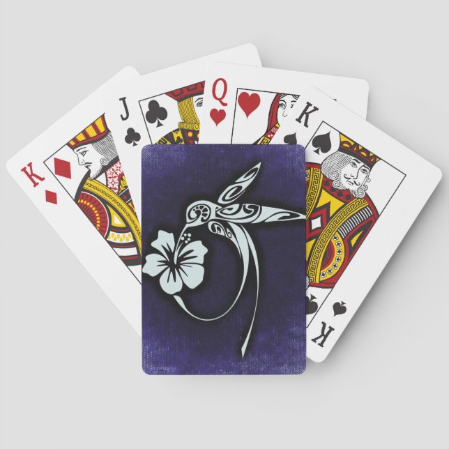 Baraja De Cartas Pájaro Ornamentado sobre Azul Profundo (Reverso)