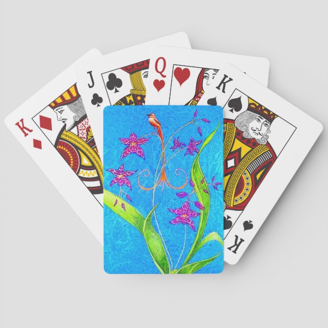 Baraja De Cartas Pájaro Orquídea Pequeño y Bonito (Reverso)