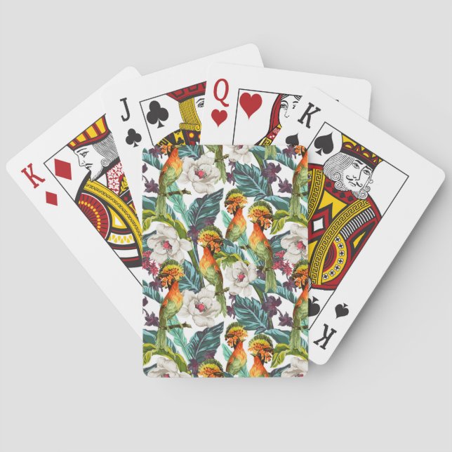 Baraja De Cartas Pájaro y estampado de plores exótico (Reverso)