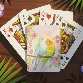 Baraja De Cartas Pájaros de amor acuarela con flores rosas