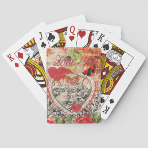 Baraja De Cartas Pájaros del Corazón Arte Collage Rojo Amor