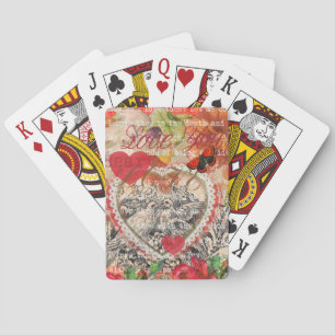 Baraja De Cartas Pájaros del Corazón Arte Collage Rojo Amor