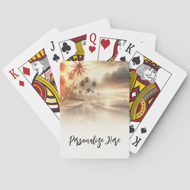 Baraja De Cartas Palm Trees & Naranja Sunset Beach Wedding (Reverso)