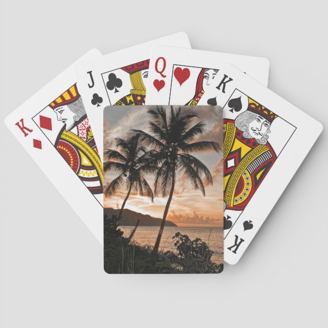 Baraja De Cartas Palm Trees Tropicales Sunset Silhouette Beach (Reverso)