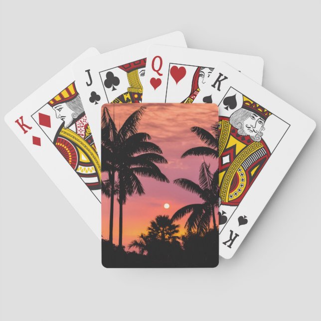 Baraja De Cartas Palmeras en silueta, Hawái (Reverso)