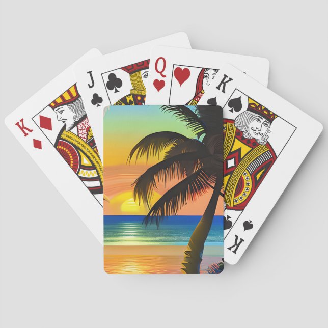 Baraja De Cartas Palmeras y atardeceres tropicales (Reverso)