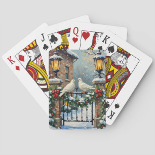Baraja De Cartas Palomas de Invierno Vintage en la Puerta Iluminada