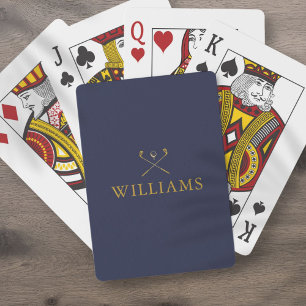 Baraja De Cartas Palos de Golf Personalizados Nombre Azul Marino y