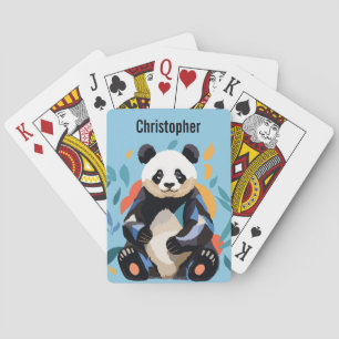 Baraja De Cartas Panda Bear Nombre Personalizado Fondo Azul