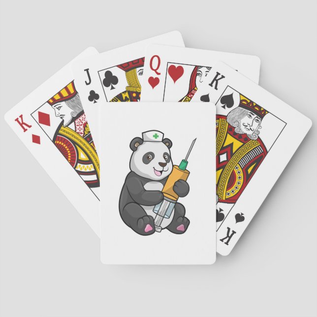 Baraja De Cartas Panda como enfermera con jeringas (Reverso)