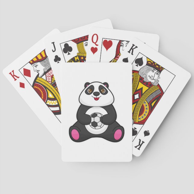 Baraja De Cartas Panda como jugador de fútbol con pelota de fútbol (Reverso)