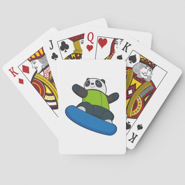 Baraja De Cartas Panda como snowboard con snowboard (Reverso)