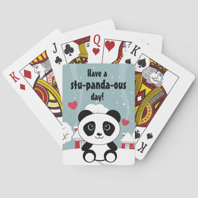 Baraja De Cartas Panda De Bebé Cuto En Gris De Nieve De Invierno (Reverso)
