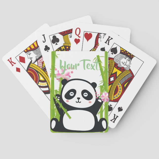 Baraja De Cartas Panda feliz con flores de bambú y cerezo (Reverso)