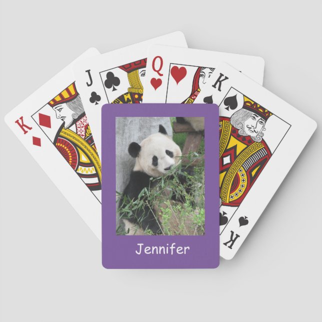 Baraja De Cartas Panda Gigante Cuta, Fondo Púrpura,  (Reverso)