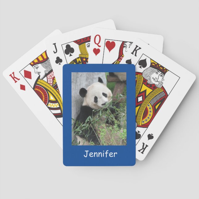 Baraja De Cartas Panda gigante, fondo azul,  (Reverso)