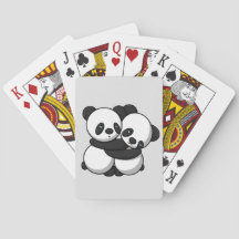 Pandas abrazando tarjetas de juego