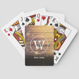 Baraja De Cartas Paneles de Madera Monograma Rústico Estiloso Scrip