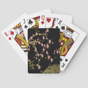 Baraja De Cartas Pantalla Japonesa Rosa Sakura Dorado Negro