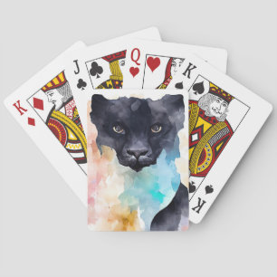 Baraja De Cartas Panther Black Wild Animal Nature Watercolor Art