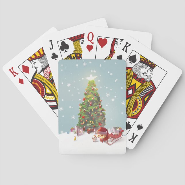Baraja De Cartas Papá Noel con el árbol de Navidad (Reverso)
