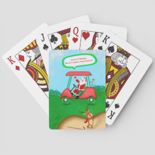 Baraja De Cartas Papá Noel divertido con renos jugando golf