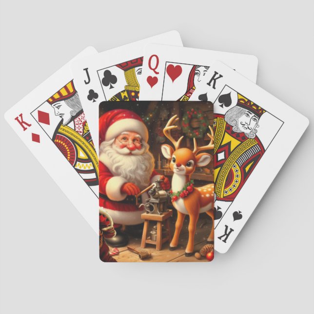 Baraja De Cartas Papá Noel y renos lindos  (Reverso)
