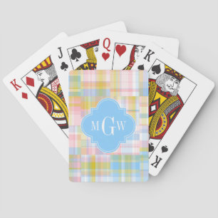 Baraja De Cartas Papel perrito Madras Pastel Quatrefoil Iniciales